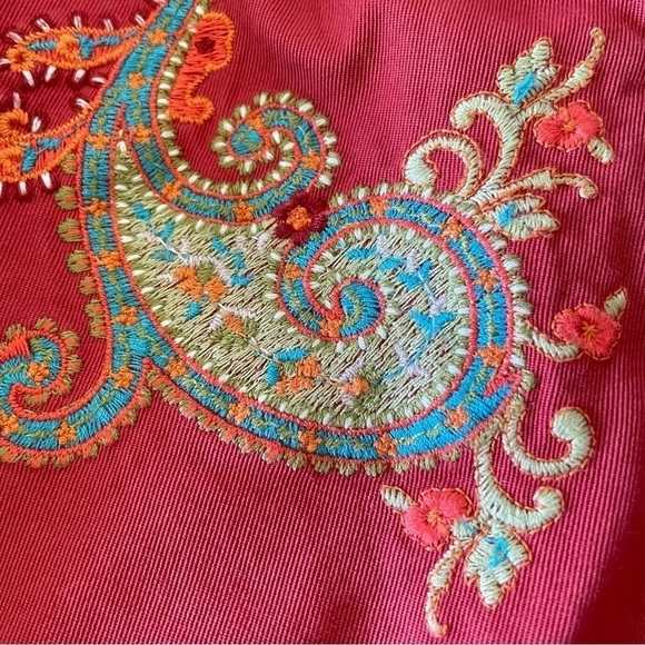 Johnny Was Paisley Floral Embroidered Twill Cotton Jacket Red Orange Medium - Picture 12 of 14